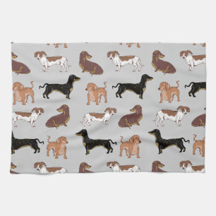 Dachshund dog pattern kitchen towel