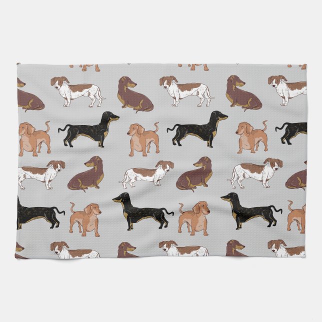 Dachshund dog pattern kitchen towel (Horizontal)