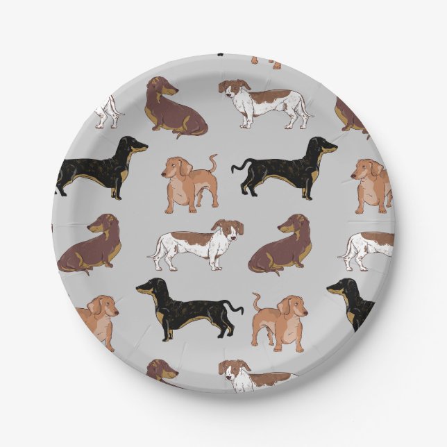 Dachshund dog pattern paper plates (Front)