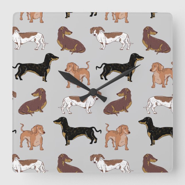 Dachshund dog pattern square wall clock (Front)