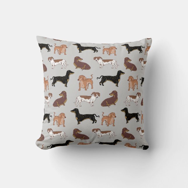 Dachshund dog pattern throw pillow (Front)
