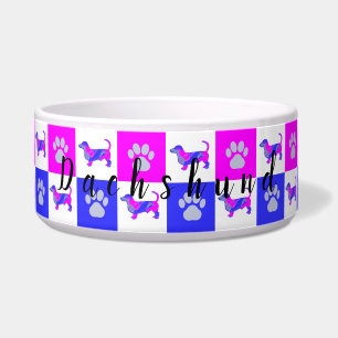 Dachshund Dog & Paw Hot Pink and Blue Pet Bowl
