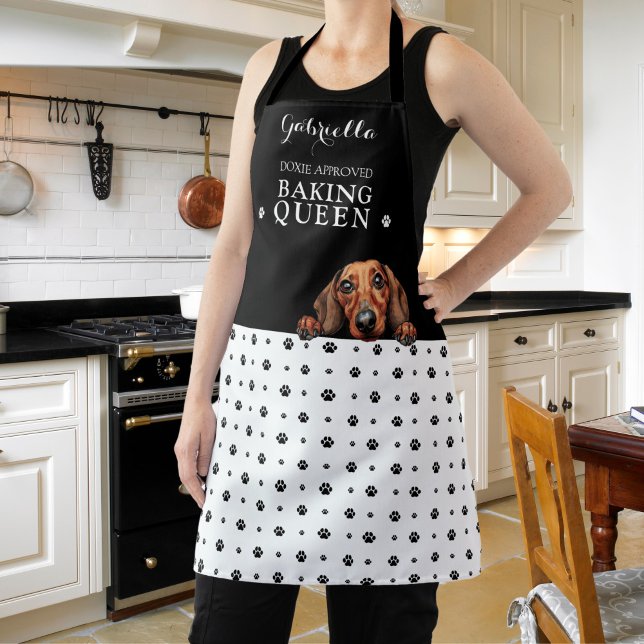 Dachshund Dog Paw Print Black White Custom  Apron (Creator Uploaded)