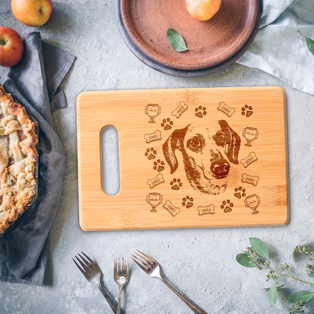 Dachshund Dog Paws Treats Family Name Monogram Engraved Cutting Board (Creator Uploaded)