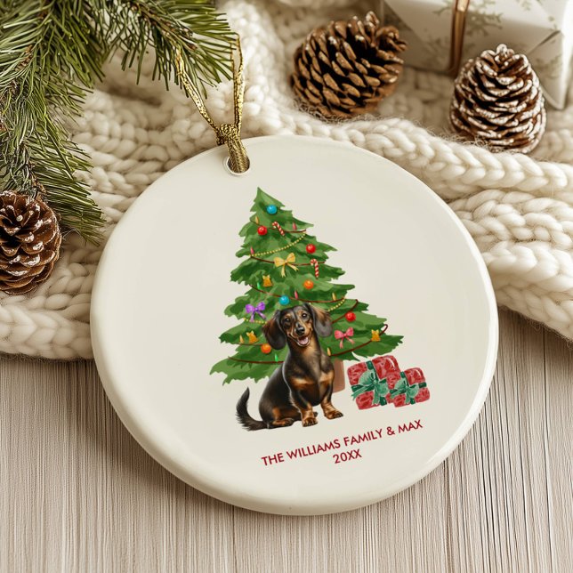 Dachshund Dog Personalized Christmas Ceramic Ornament (Creator Uploaded)