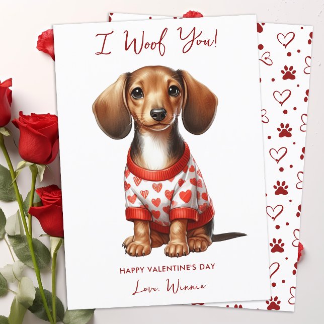 Dachshund Dog Personalized Cute Valentines Day Holiday Card (Creator Uploaded)
