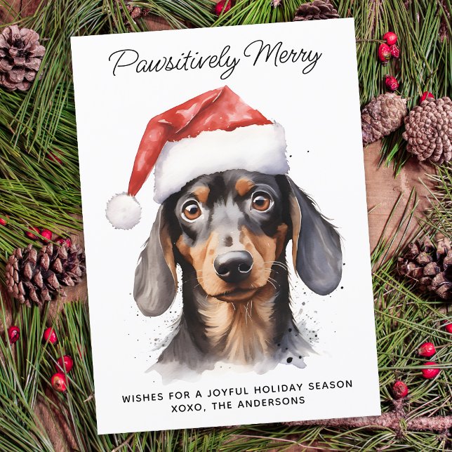 Dachshund Dog Personalized Merry Christmas  Holiday Card (Creator Uploaded)