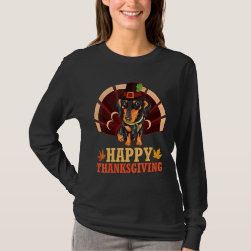 Dachshund Dog Pilgrim Turkey Costume Happy Thanksg T_Shirt