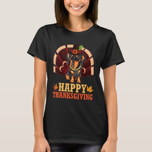 Dachshund Dog Pilgrim Turkey Costume Happy Thanksg T_Shirt