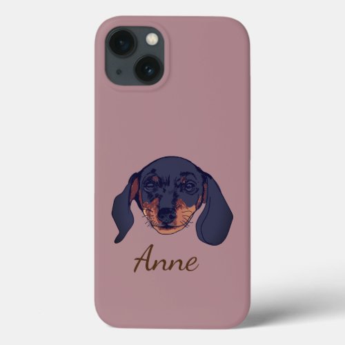 Dachshund dog Portrait Custom Name iPhone 13 Case