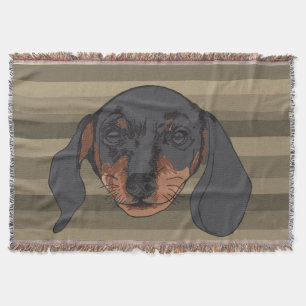 Dachshund dog Portrait Stripes Throw Blanket
