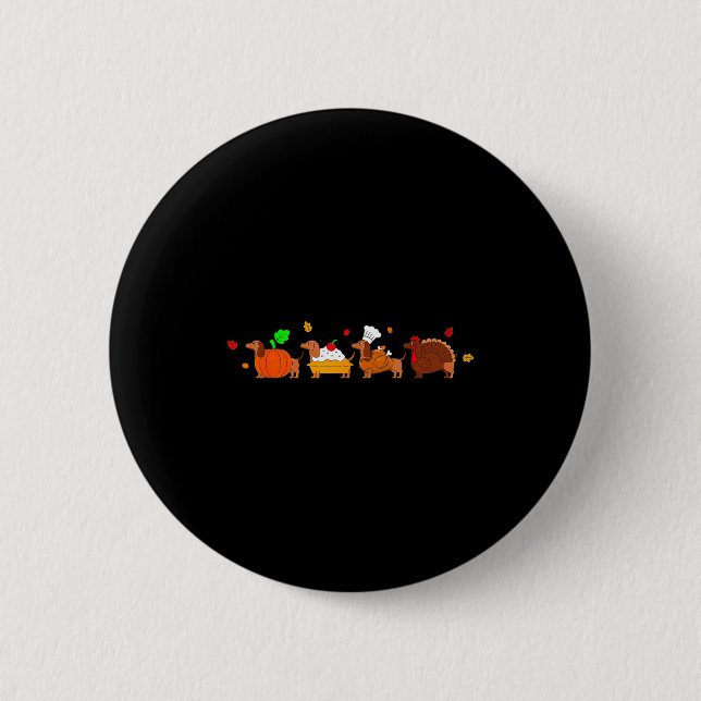 Dachshund Dog Pumpkin E Turkey Thanksgiving  Button (Front)