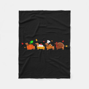 Dachshund Dog Pumpkin E Turkey Thanksgiving Fleece Blanket