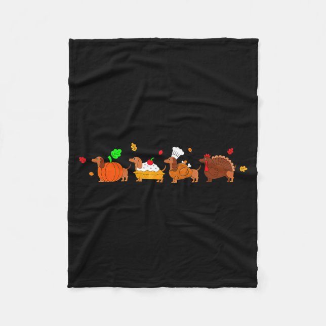 Dachshund Dog Pumpkin E Turkey Thanksgiving  Fleece Blanket (Front)
