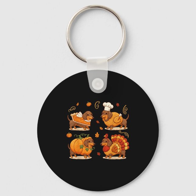 Dachshund Dog Pumpkin E Turkey Thanksgiving Men Wo Keychain (Front)