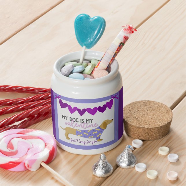 Dachshund Dog Purple Heart Funny Custom Text Cute Candy Jar (In Situ)