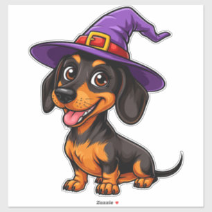 Dachshund Dog Purple Wizard Hat Cute Halloween Sticker