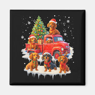 Dachshund Dog Red Truck Christmas Tree Santa Ugly Magnet