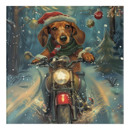 Dachshund Dog Riding Motorcycle Christmas Acrylic Print