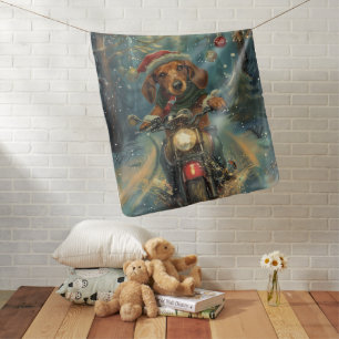Dachshund Dog Riding Motorcycle Christmas Baby Blanket
