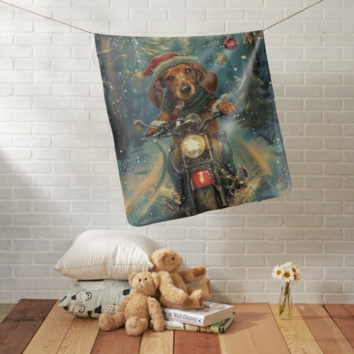 Dachshund Dog Riding Motorcycle Christmas Baby Blanket