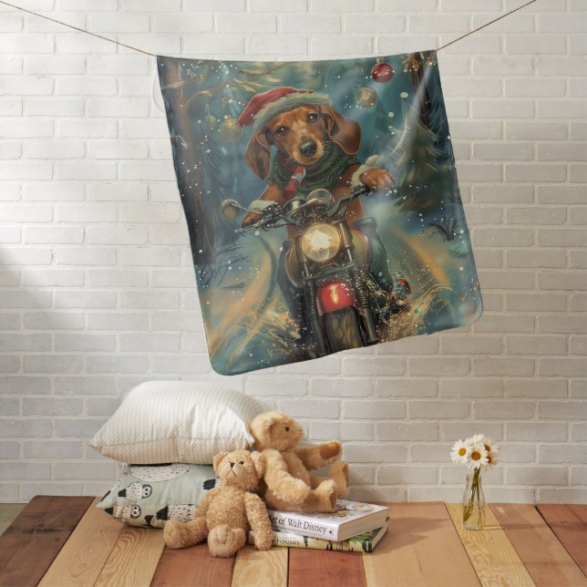 Dachshund Dog Riding Motorcycle Christmas Baby Blanket (In Situ)