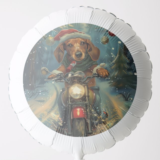Dachshund Dog Riding Motorcycle Christmas Balloon (Front)