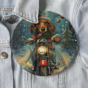 Dachshund Dog Riding Motorcycle Christmas Button