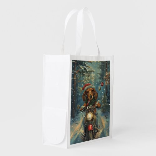 Dachshund Dog Riding Motorcycle Christmas Grocery Bag