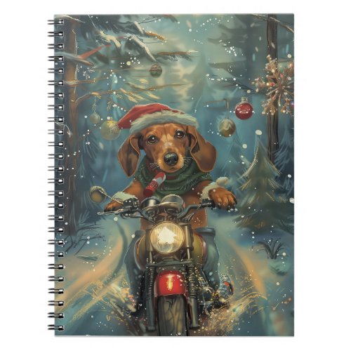 Dachshund Dog Riding Motorcycle Christmas Notebook