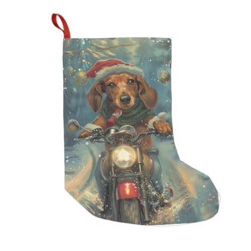 Dachshund Dog Riding Motorcycle Christmas Small Christmas Stocking
