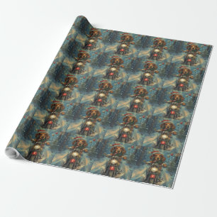Dachshund Dog Riding Motorcycle Christmas Wrapping Paper