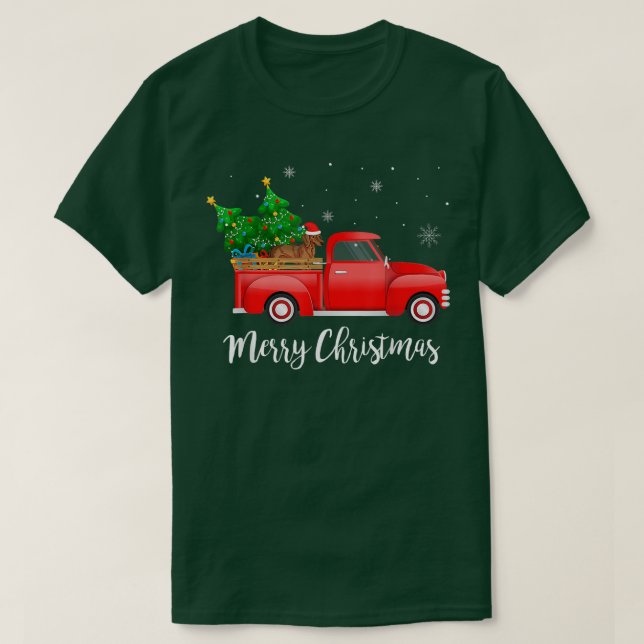 Dachshund Dog Riding Red Truck Christmas Decoratio T-Shirt (Design Front)