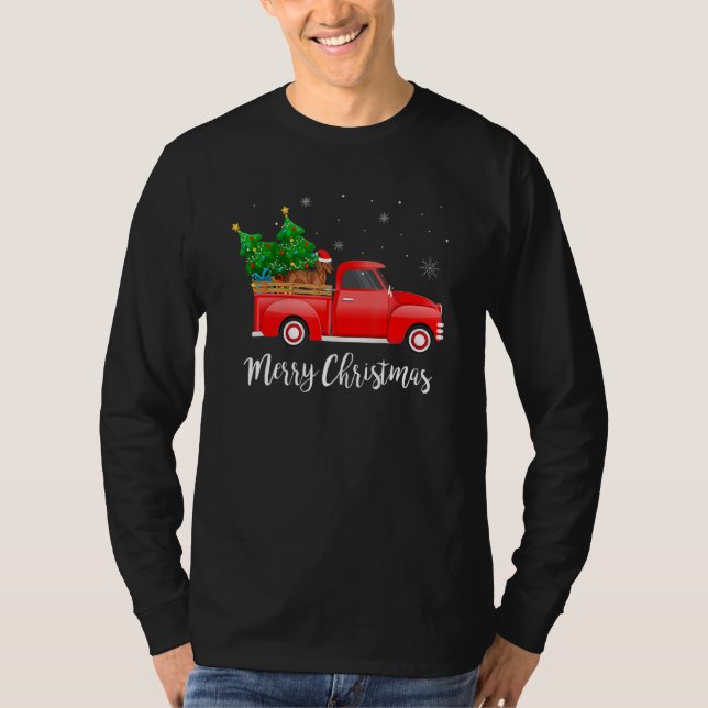 Dachshund Dog Riding Red Truck Christmas Decoratio T-Shirt (Front)