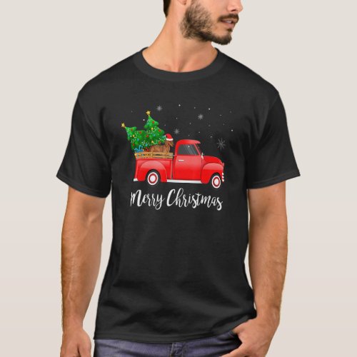 Dachshund Dog Riding Red Truck Christmas Decoratio T_Shirt