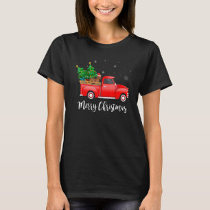 Dachshund Dog Riding Red Truck Christmas T-Shirt