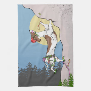 Dachshund dog rock climbing kitchen towel