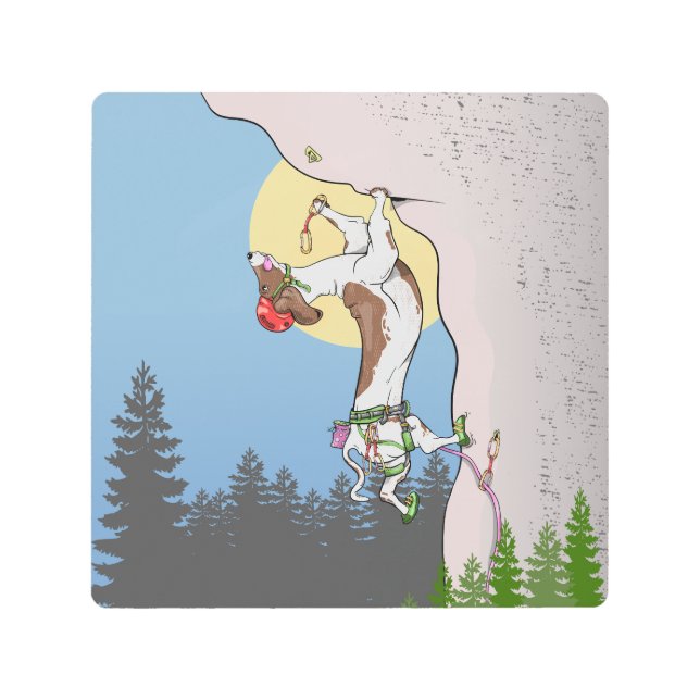 Dachshund dog rock climbing metal print (Front)