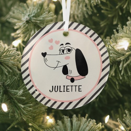Dachshund Dog Romantic Pink Hearts Personalized Glass Ornament