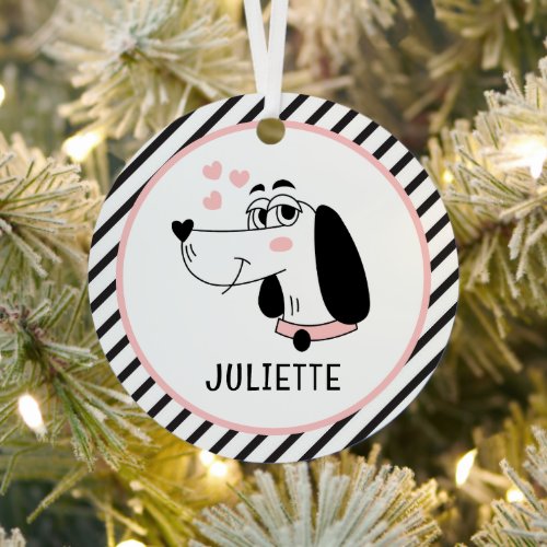 Dachshund Dog Romantic Pink Hearts Personalized Metal Ornament