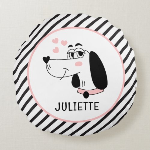 Dachshund Dog Romantic Pink Hearts Personalized Round Pillow