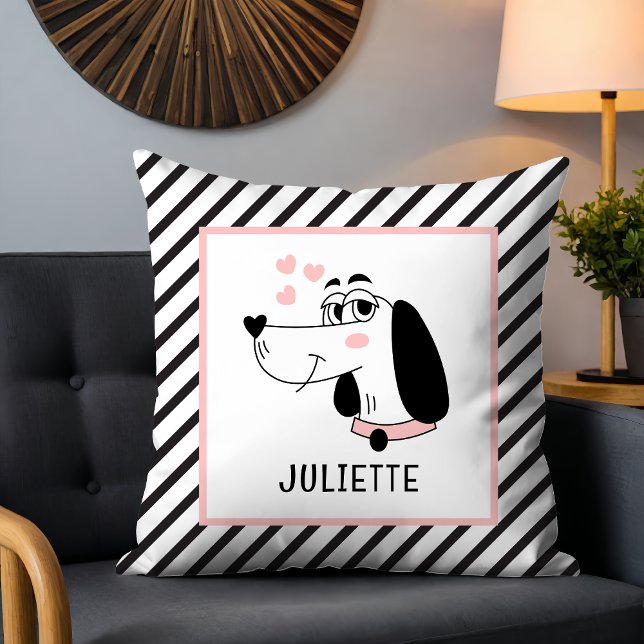 Dachshund Dog Romantic Pink Hearts Personalized Throw Pillow (Creator Uploaded)