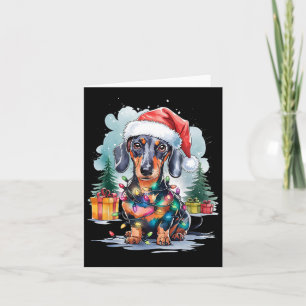 Dachshund Dog Santa Hat Christmas Lights Tree Wint Card
