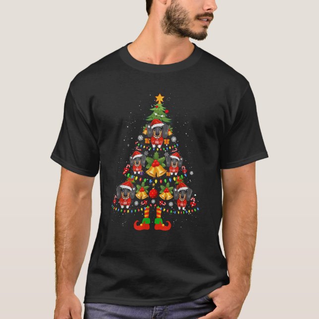 Dachshund Dog Santa Hat Christmas Tree Light Xmas  T-Shirt (Front)
