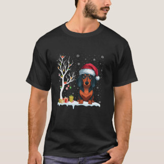Dachshund Dog Santa Hat Festive Tree Light Christm T-Shirt