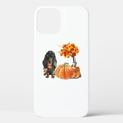 Dachshund Dog Scarf Pumpkin Autumn Leaves Fall iPhone 12 Case