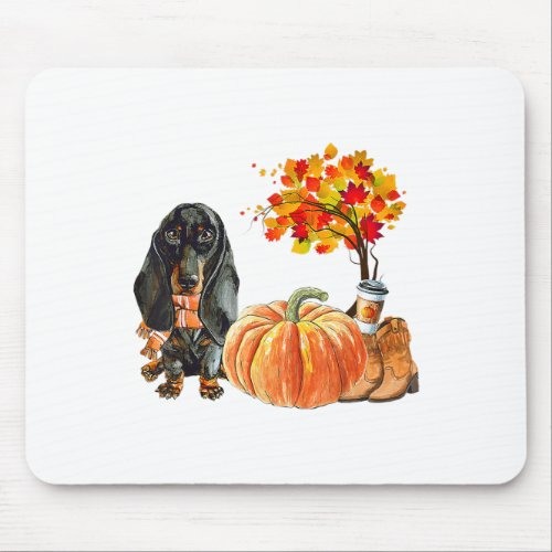 Dachshund Dog Scarf Pumpkin Autumn Leaves Fall Mouse Pad