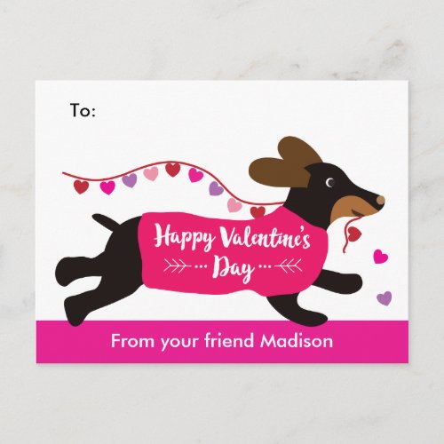Dachshund Dog School Valentine Exchange Holiday Postcard