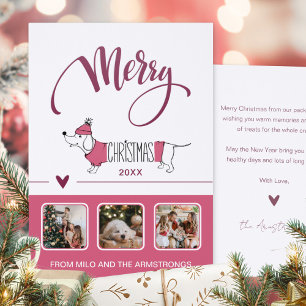 Dachshund Dog Script Photo Christmas Holiday Pack Letterpress Photo Cards