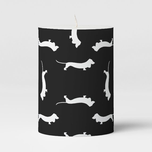 Dachshund Dog Shapes Print Pattern Wiener Dog Art Pillar Candle (Front)